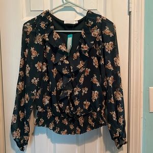 Green floral blouse